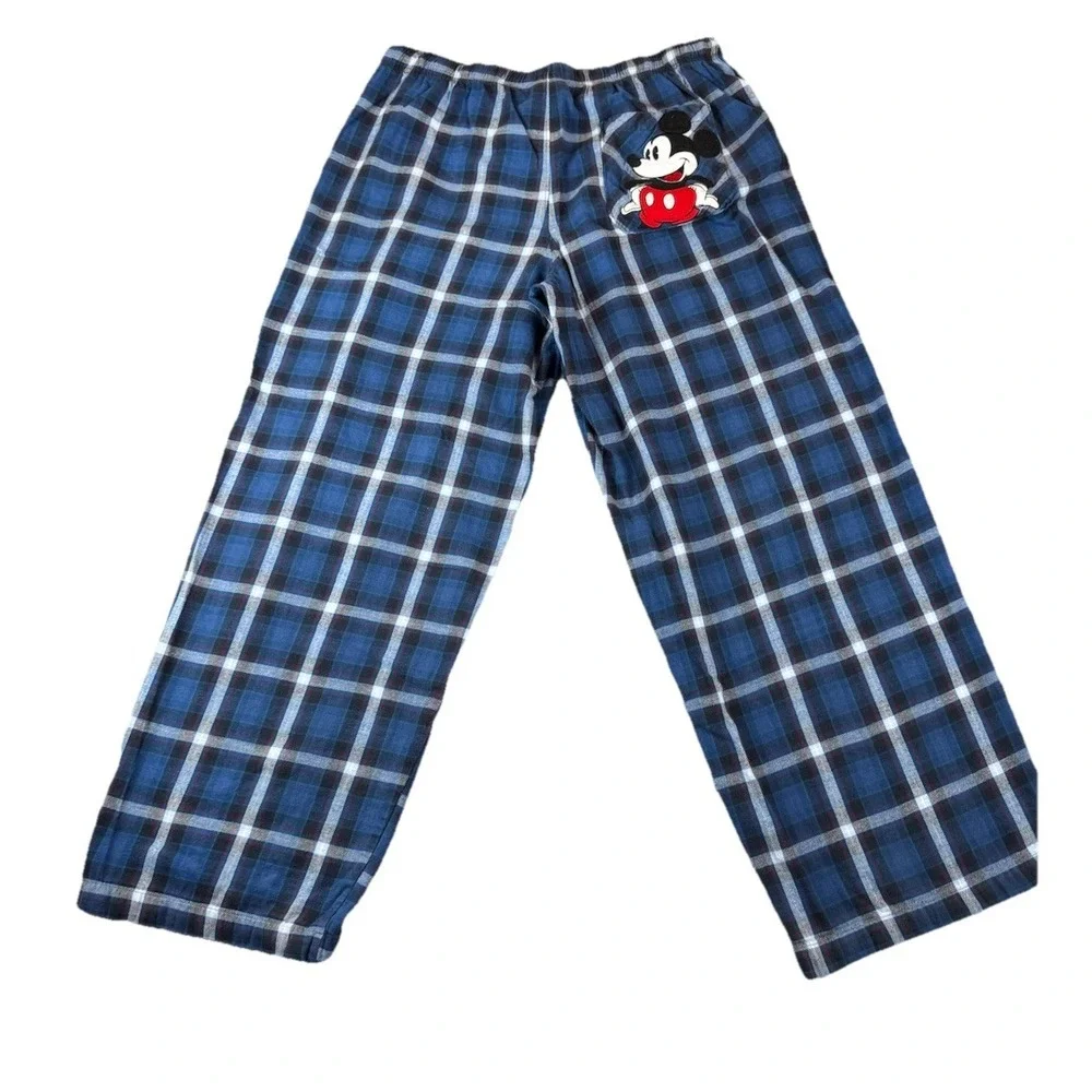 Disney Store Men Sleepwear XL Blue‎ Plaid Mickey Mouse Embroidered Back Pocket